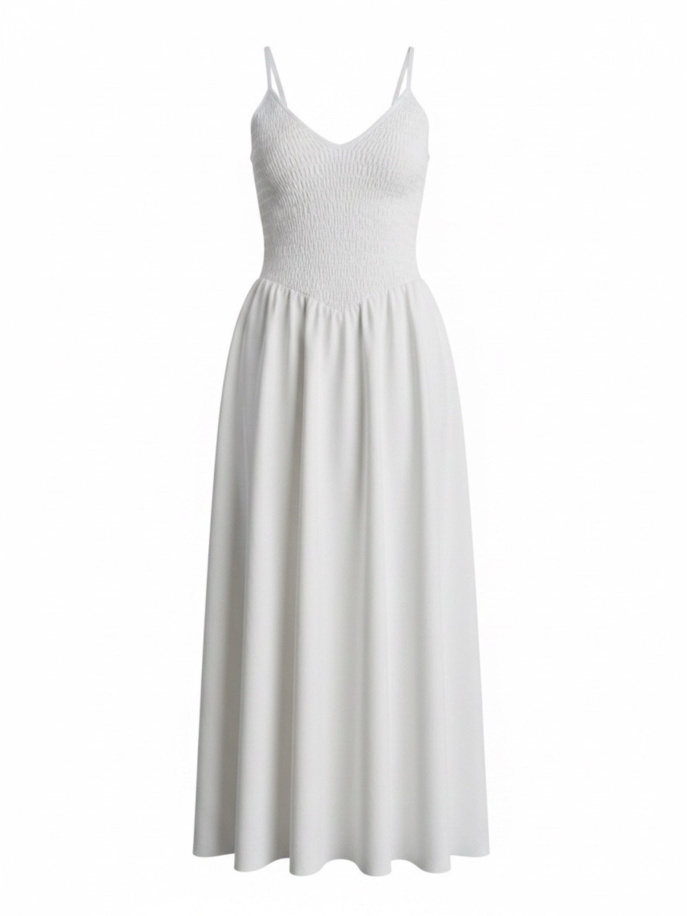 Quince White Smocked Bodice Maxi Dress with Spaghetti Straps